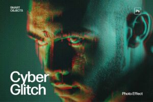 Cyber Glitch Photo Effect Template in Photoshop PSD