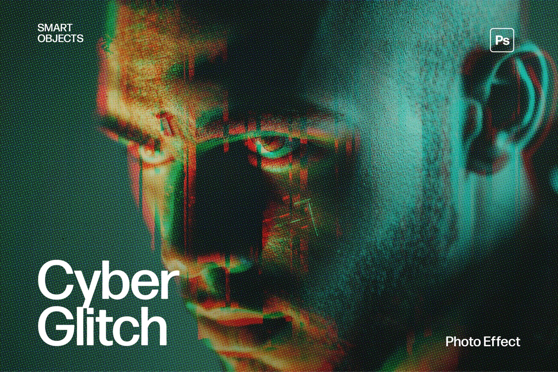 Cyber Glitch Photo Effect Template in Photoshop PSD