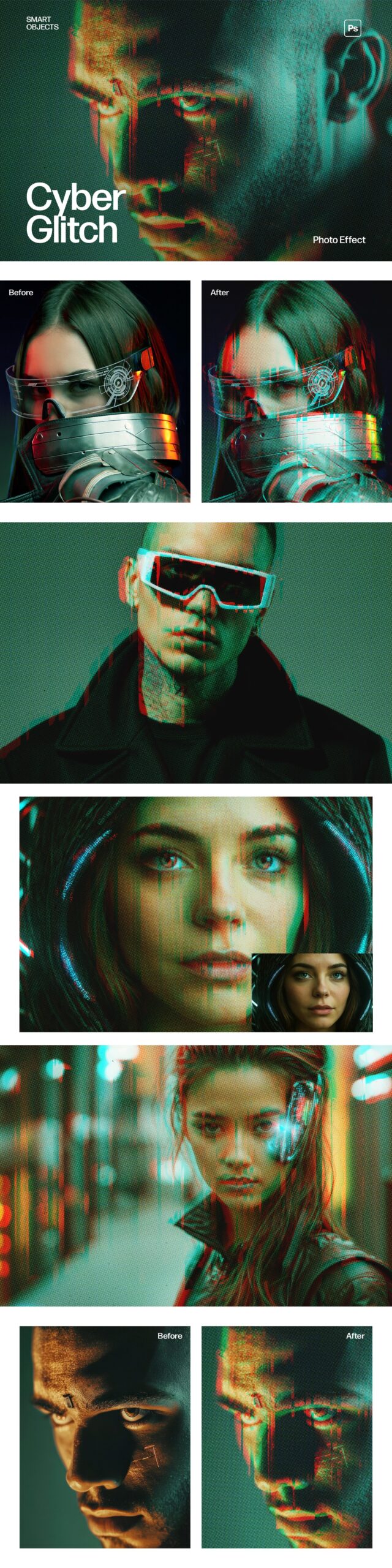 Cyber Glitch Photo Effect Template in Photoshop PSD