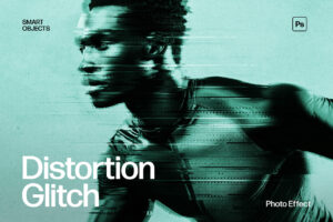 Distortion Glitch Photo Effect Template in Photoshop PSD