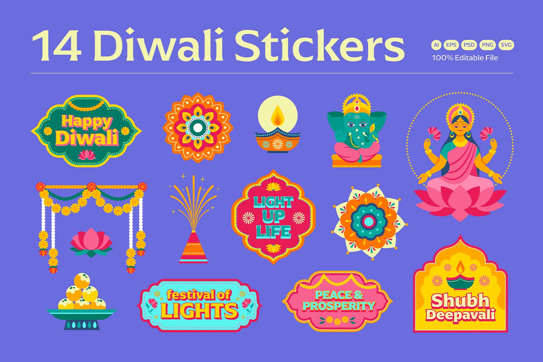 Diwali Stickers in Photoshop PSD, Clipart PNG, Illustrator Ai, Vector EPS & SVG