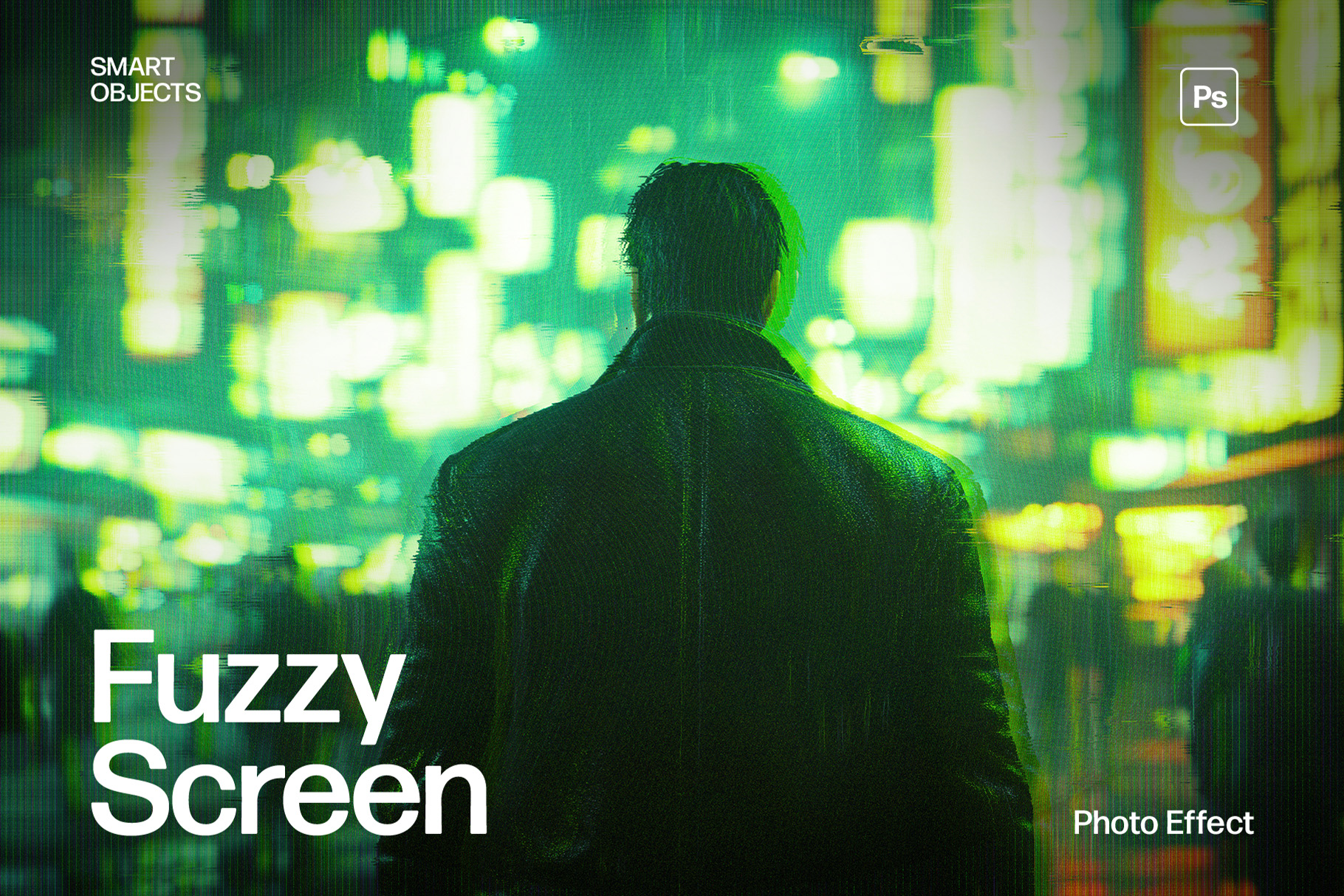 Fuzzy Screen Glitch Photo Effect Template in Photoshop PSD
