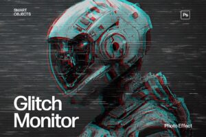 Glitch Monitor Photo Effect Template in Photoshop PSD