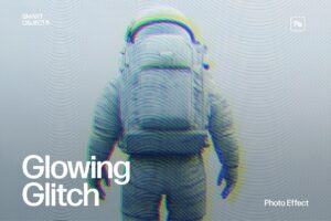 Glowing Glitch Photo Effect Template in Photoshop PSD