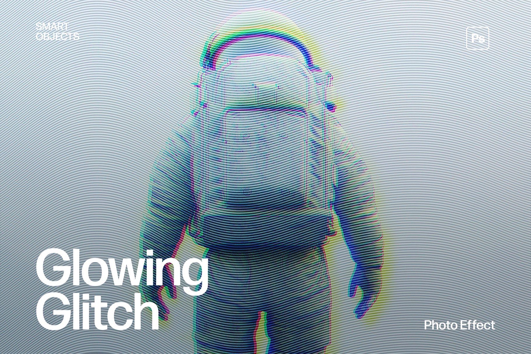 Glowing Glitch Photo Effect Template in Photoshop PSD