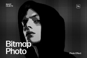 Halftone Bitmap Photo Effect Template in Photoshop PSD