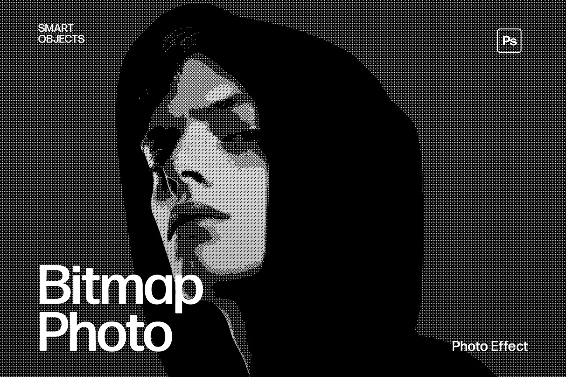 Halftone Bitmap Photo Effect Template in Photoshop PSD