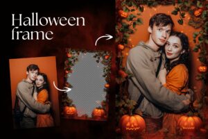 Halloween Photo Frame Flyer Template in Canva, Clipart PNG & Photoshop PSD