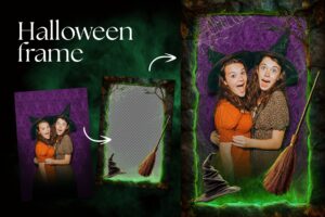 Halloween Photo Frame Flyer Template in Canva, Clipart PNG & Photoshop PSD