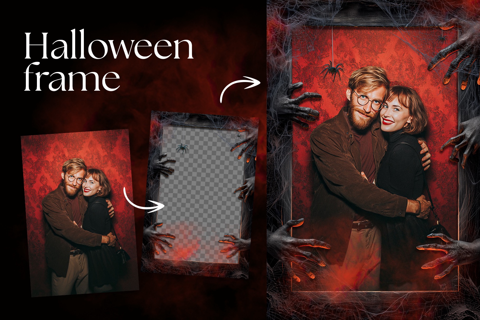 Halloween Photo Frame Flyer Template in Canva, Clipart PNG & Photoshop PSD