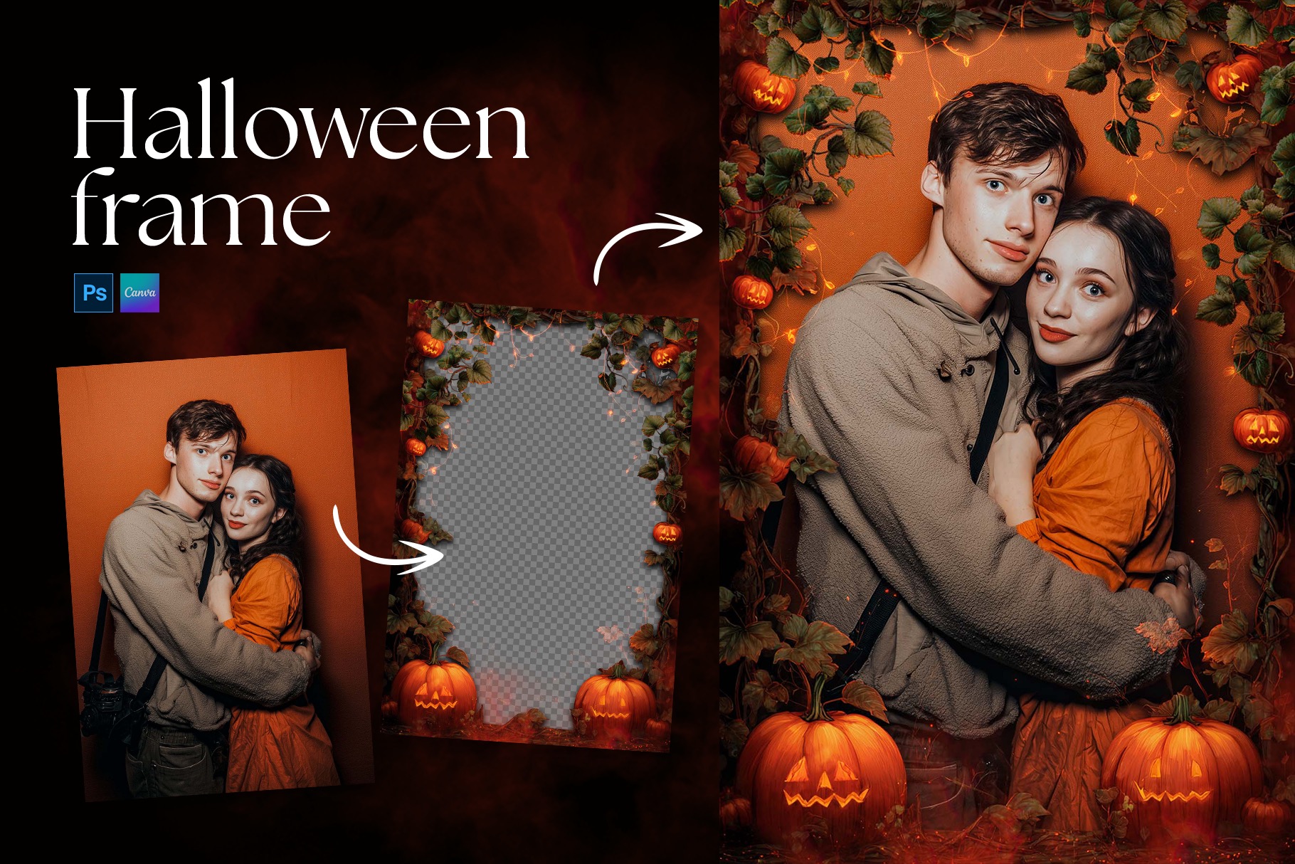 Halloween Photo Frame Flyer Template in Canva, Clipart PNG & Photoshop PSD