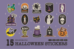 Halloween Sticker Illustrations Set in Clipart PNG, Photoshop PSD, Illustrator Ai, Vector EPS & SVG
