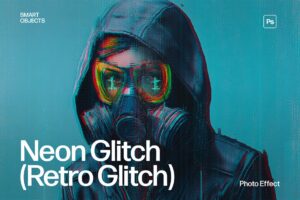 Neon Glitch Photo Effect Template in Photoshop PSD