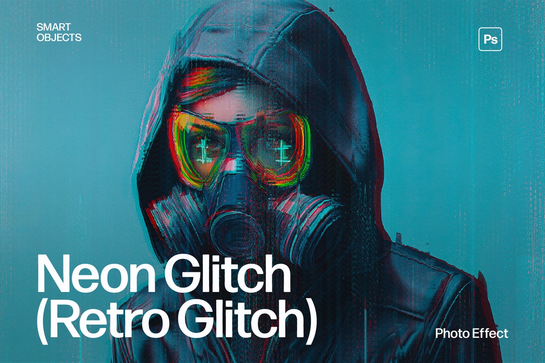 Neon Glitch Photo Effect Template in Photoshop PSD