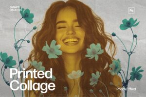 Printed Collage Photo Effect Template in Photoshop PSD