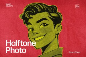 Retro Halftone Comic Portrait Photo Effect Template in Photoshop PSD