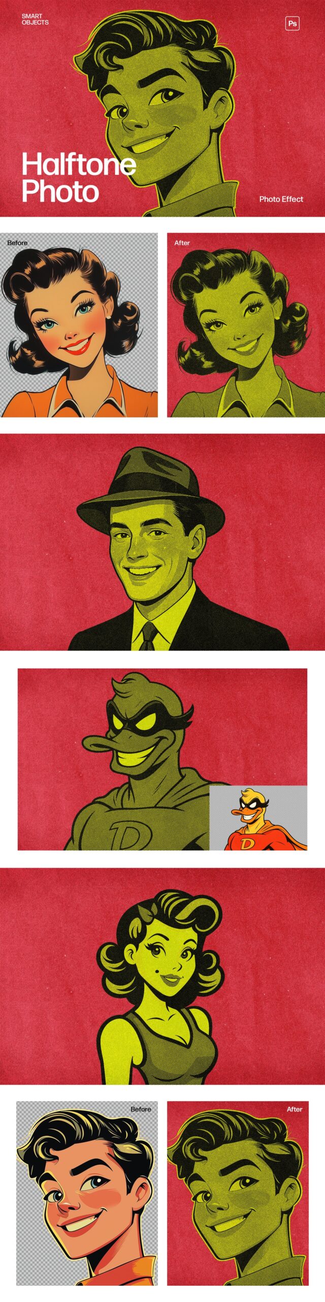 Retro Halftone Comic Portrait Photo Effect Template in Photoshop PSD