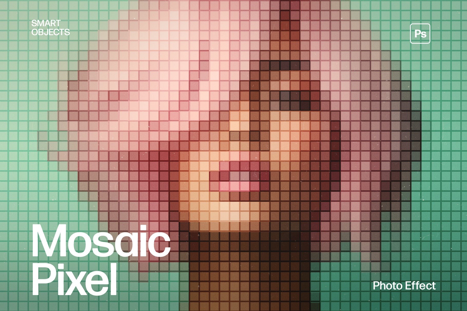 Retro Pixel Mosaic Photo Effect Template in Photoshop PSD