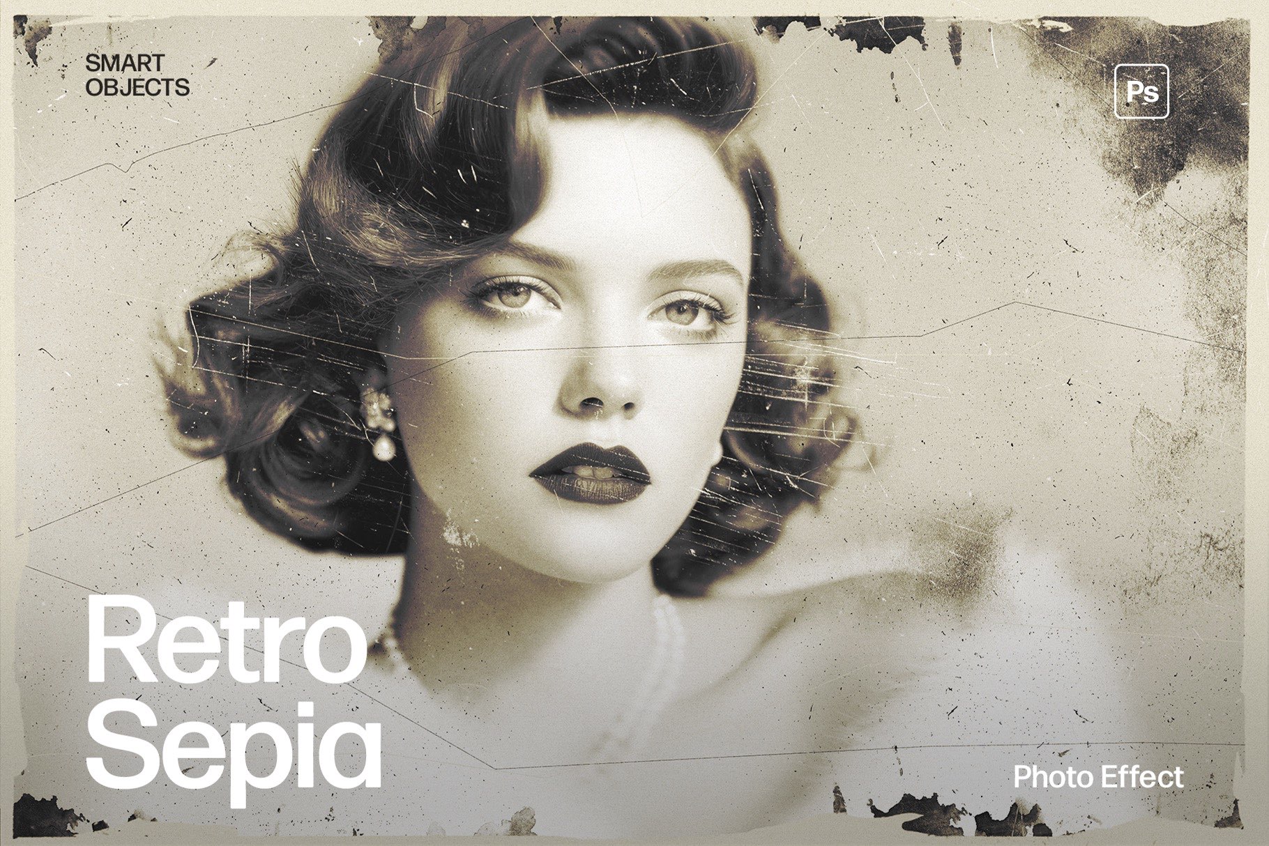 Retro Sepia Photo Effect Template in Photoshop PSD