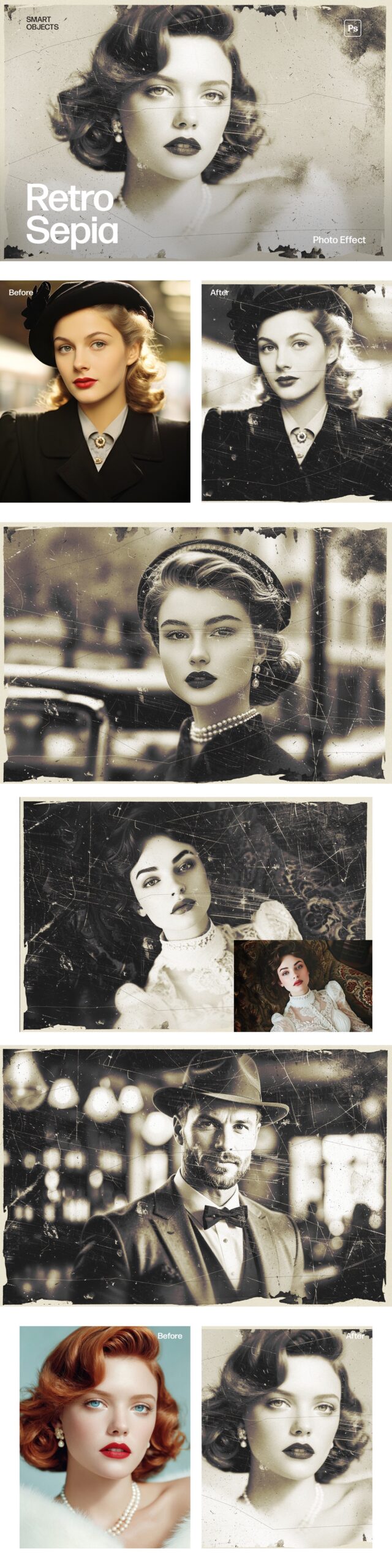 Retro Sepia Photo Effect Template in Photoshop PSD