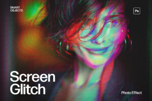 Screen Glitch Photo Effect Template in Photoshop PSD