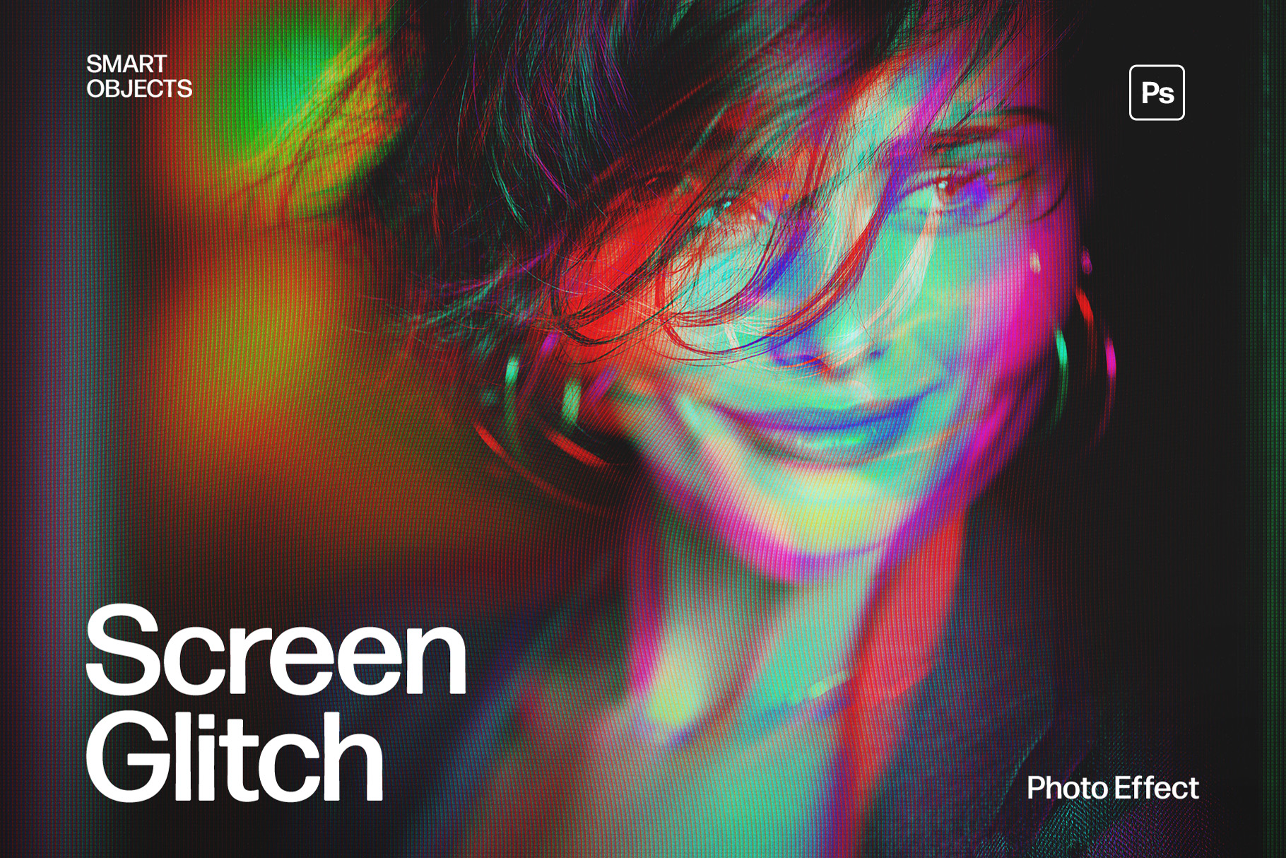 Screen Glitch Photo Effect Template in Photoshop PSD