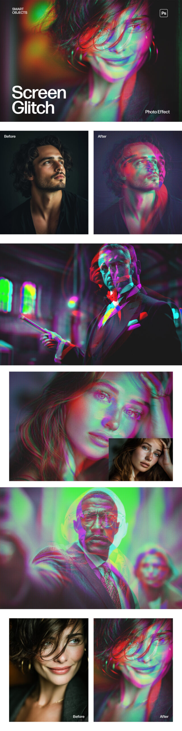 Screen Glitch Photo Effect Template in Photoshop PSD
