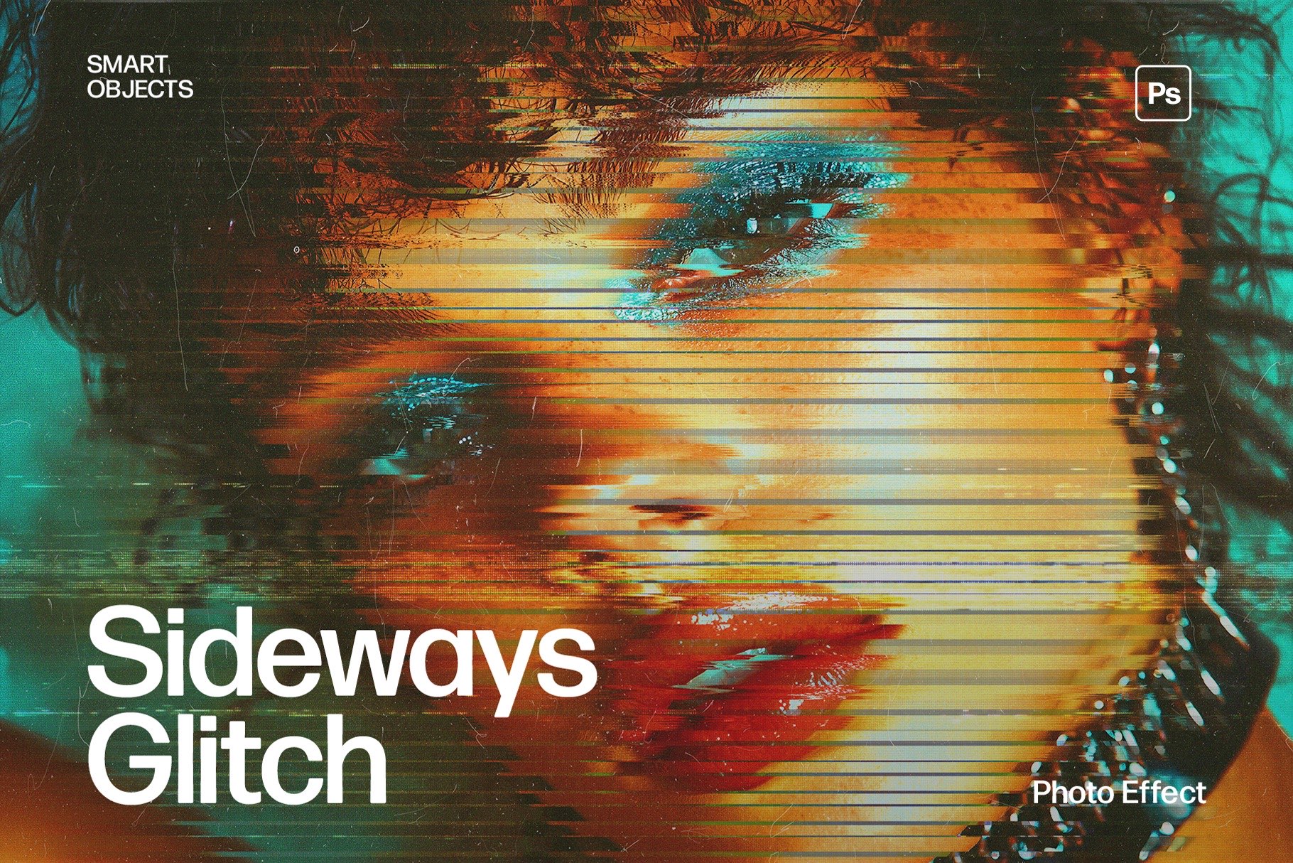 Sideways Glitch Photo Effect Template in Photoshop PSD