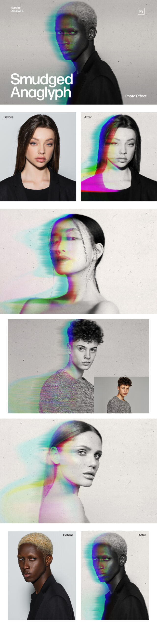 Smudged Anaglyph Photo Effect Template in Photoshop PSD