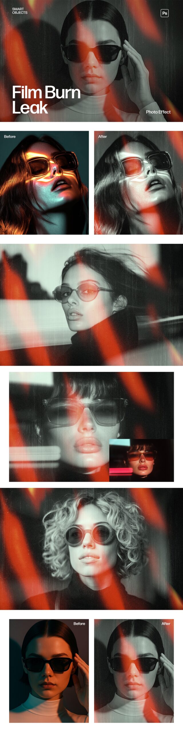 Vintage Film Burn Light Leak Photo Effect Template in Photoshop PSD