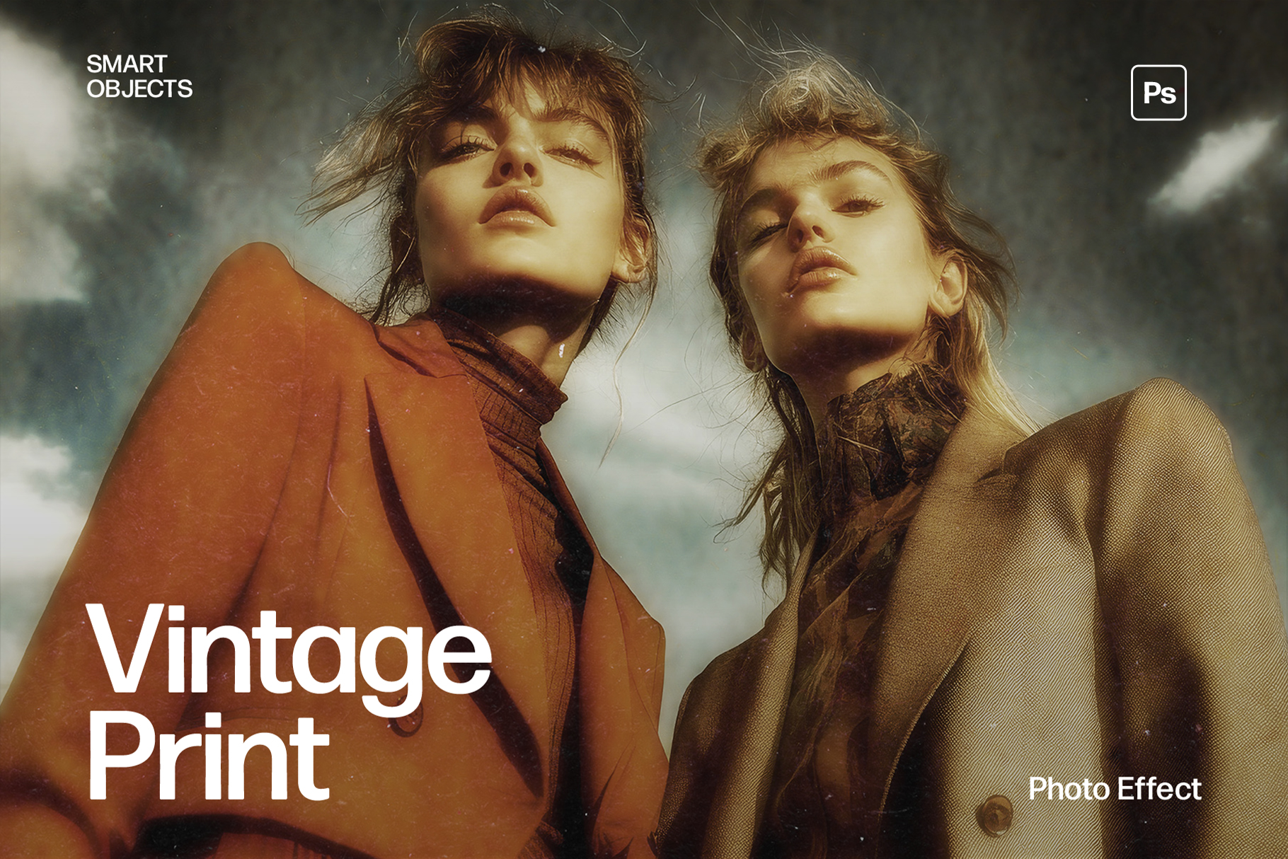 Vintage Print Photo Effect Template in Photoshop PSD