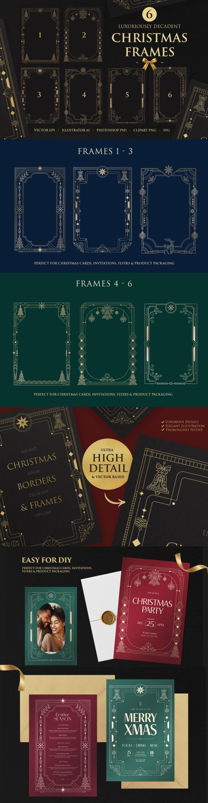 Christmas Borders & Frames Pack in Clipart PNG, Photoshop PSD, Illustrator Ai, Vector EPS & SVG