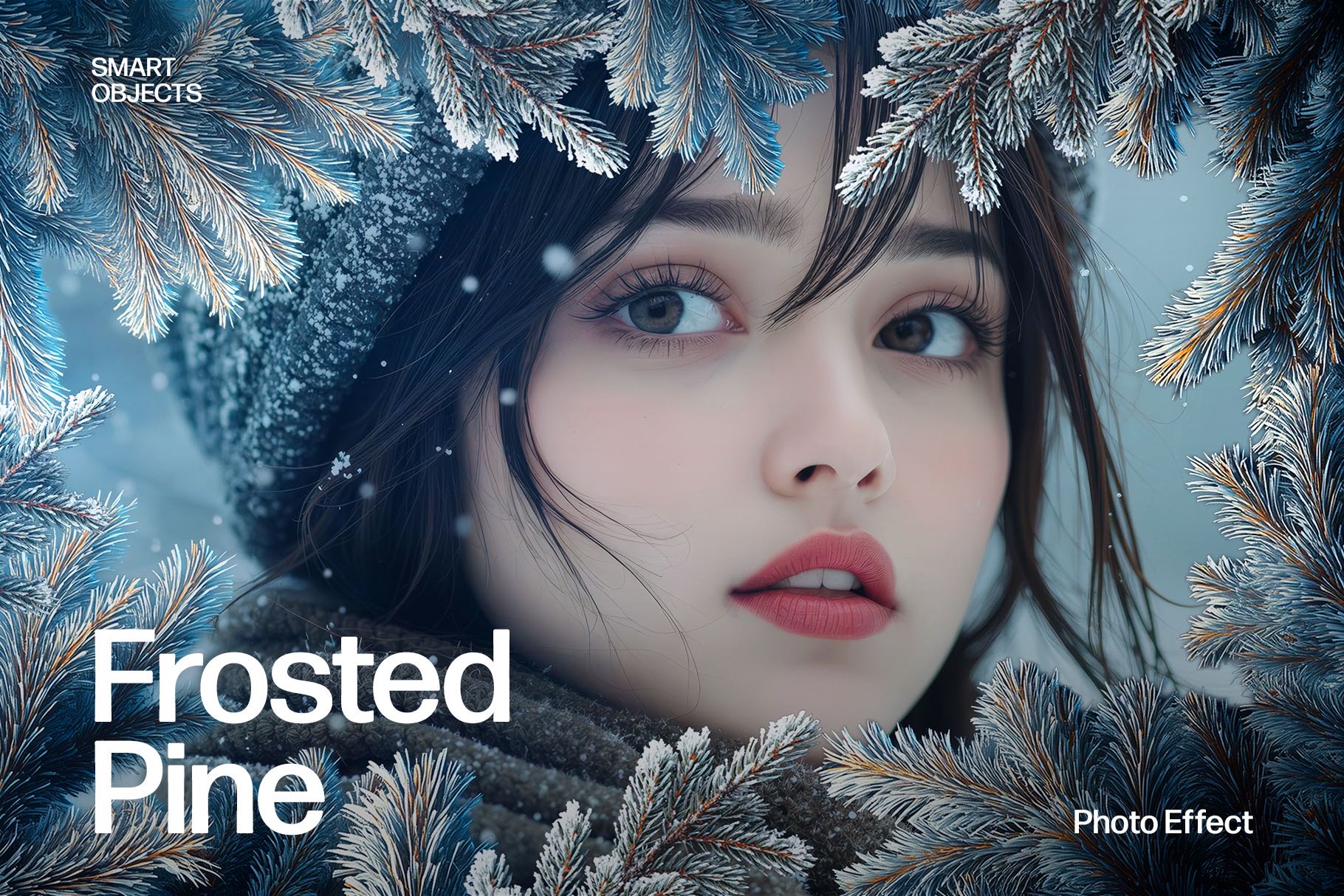Frosted Pine Tree Border & Photo Effect Template in Photoshop PSD