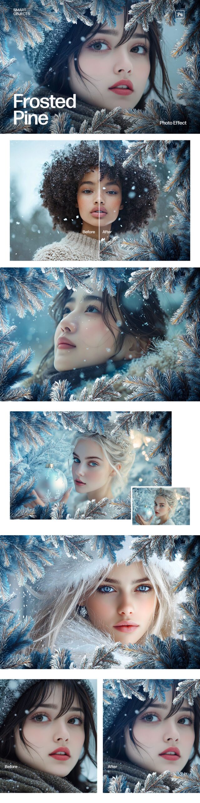 Frosted Pine Tree Border & Photo Effect Template in Photoshop PSD