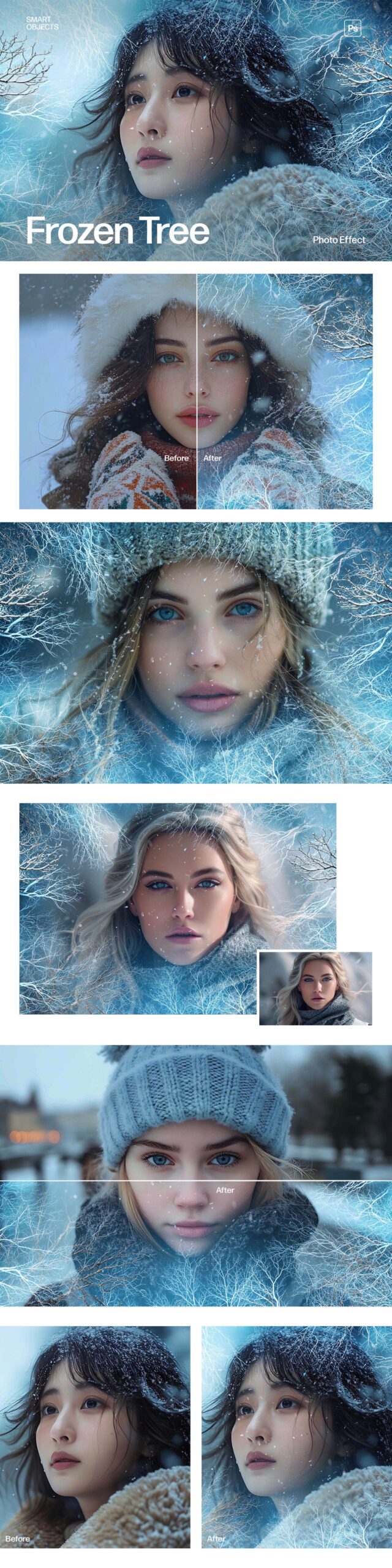 Frozen Tree Border Photo Effect Template in Photoshop PSD
