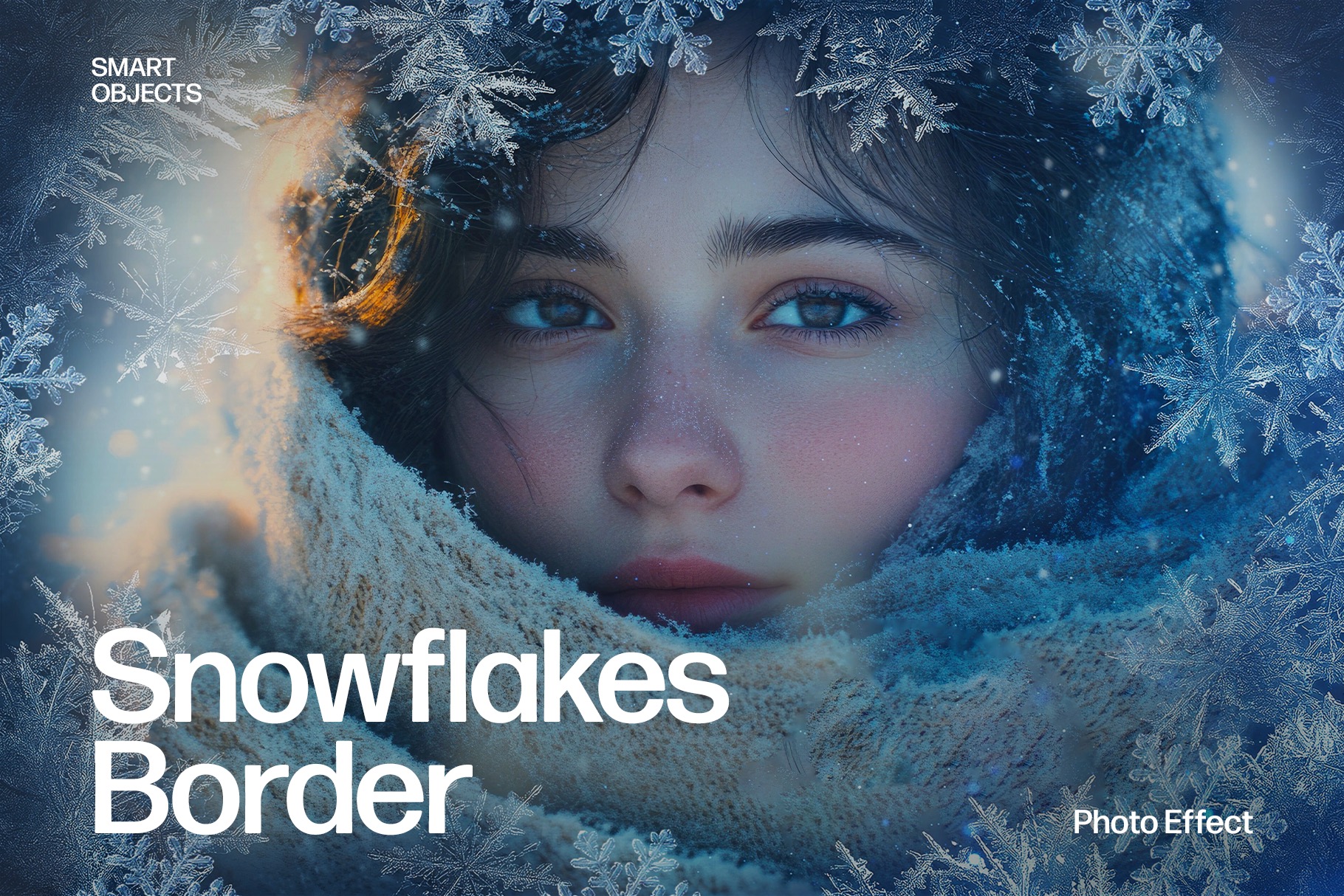 Frozen Winter Snowflakes Photo Effect Template in Photoshop PSD