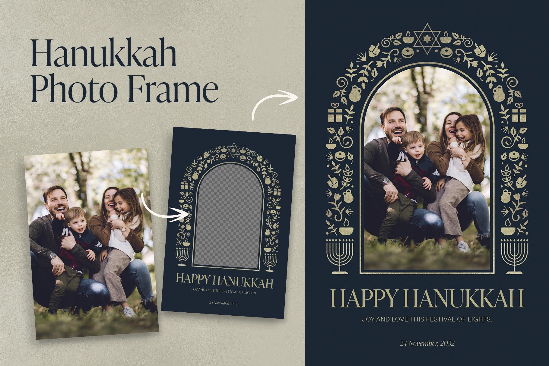 Hanukkah Photo Frame Template in Canva, Photoshop PSD, Illustrator Ai & Vector EPS