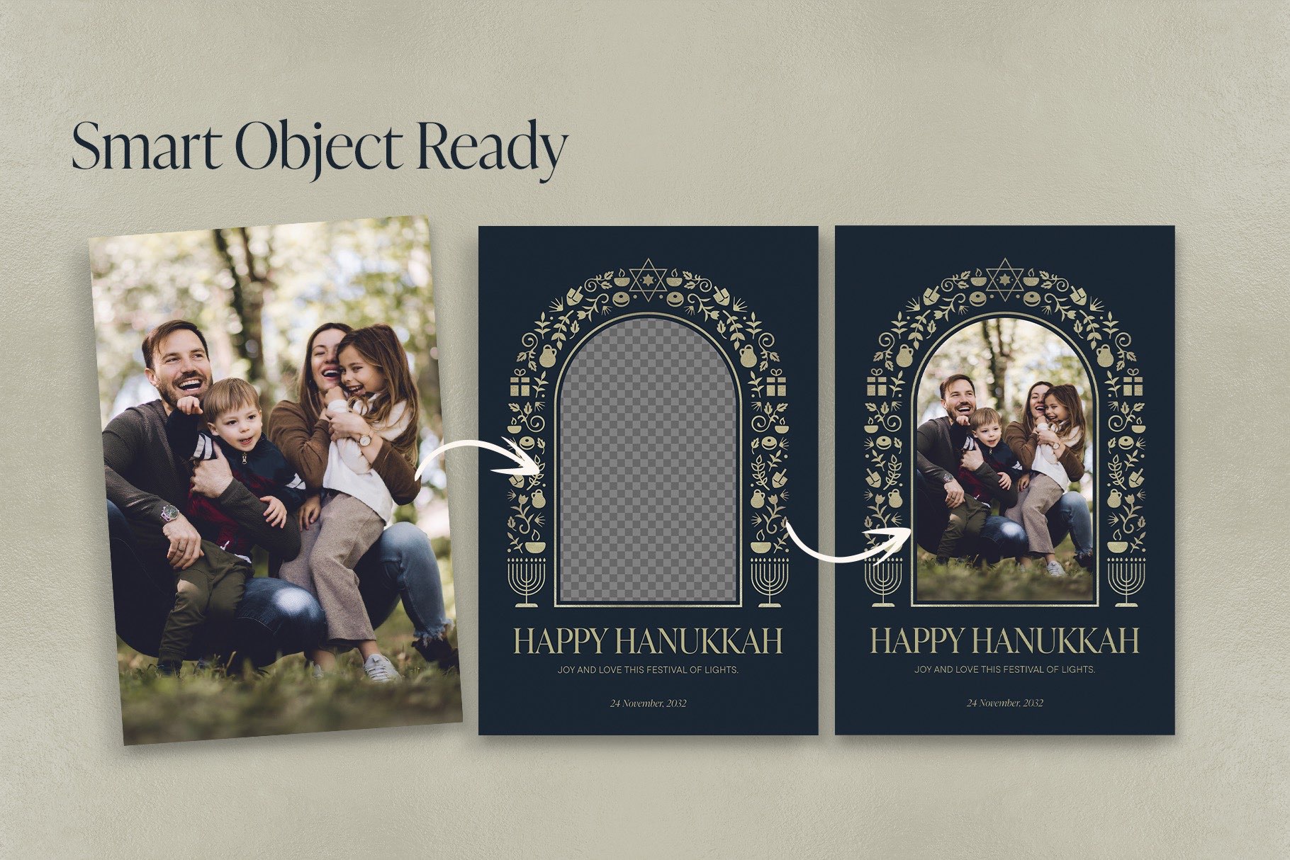 Hanukkah Photo Frame Template in Canva, Photoshop PSD, Illustrator Ai & Vector EPS