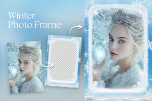 Winter Photo Frame Flyer Template in Canva, Clipart PNG & Photoshop PSD