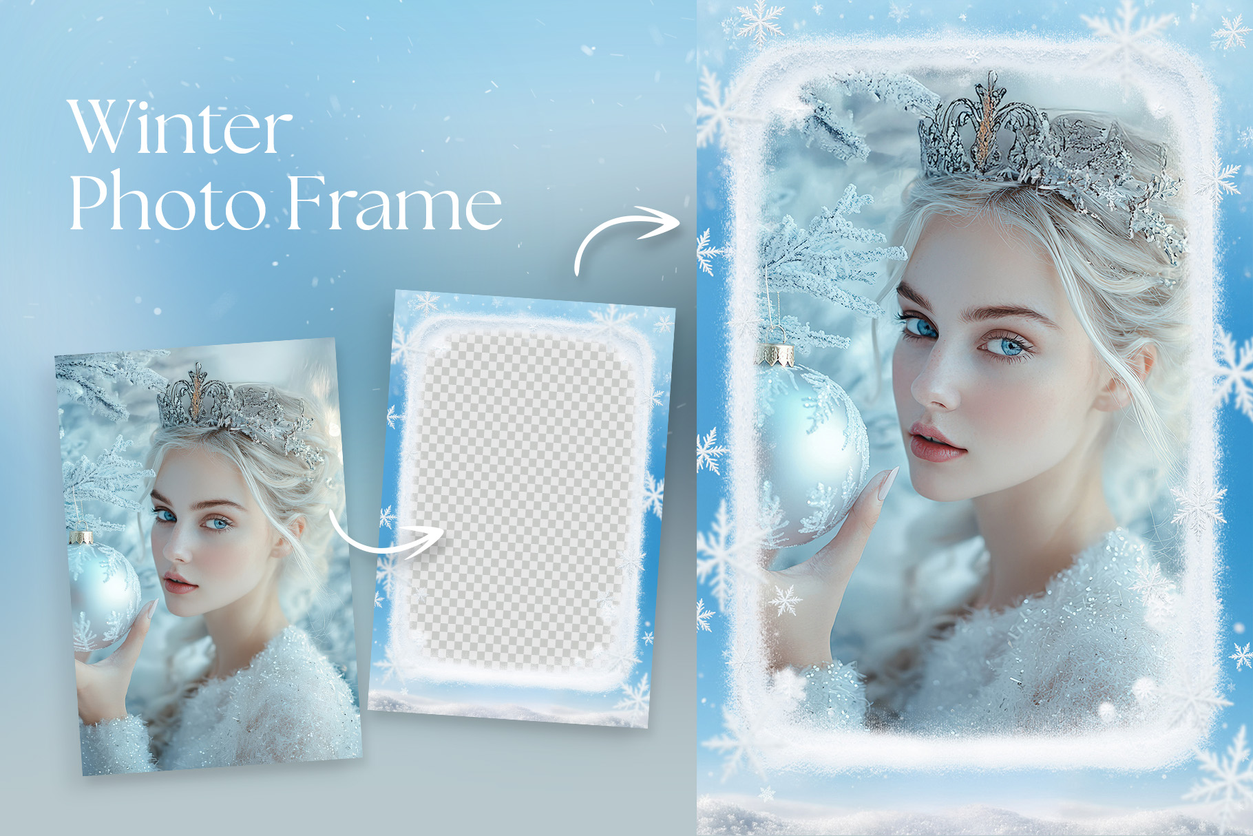 Winter Photo Frame Flyer Template in Canva, Clipart PNG & Photoshop PSD