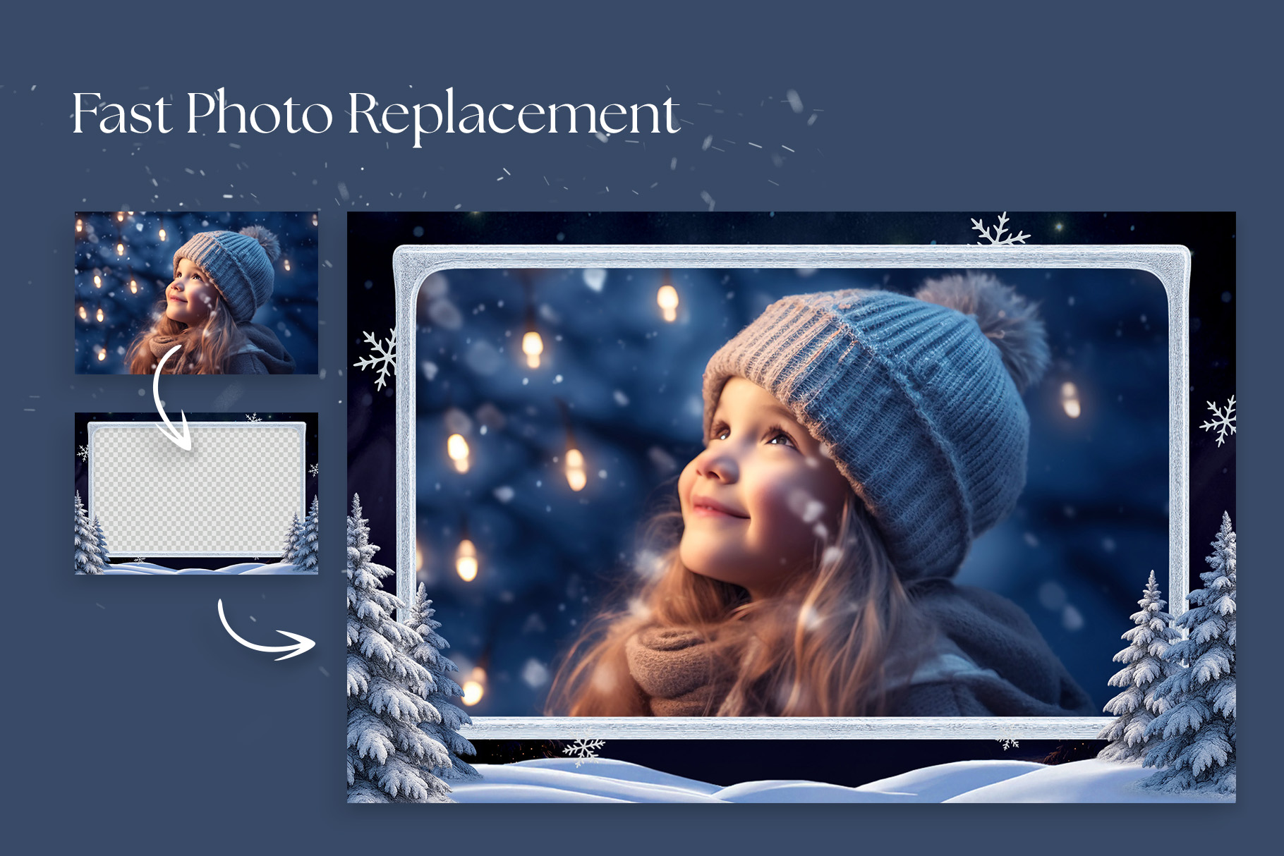 Winter Photo Frame Flyer Template in Canva, Clipart PNG & Photoshop PSD