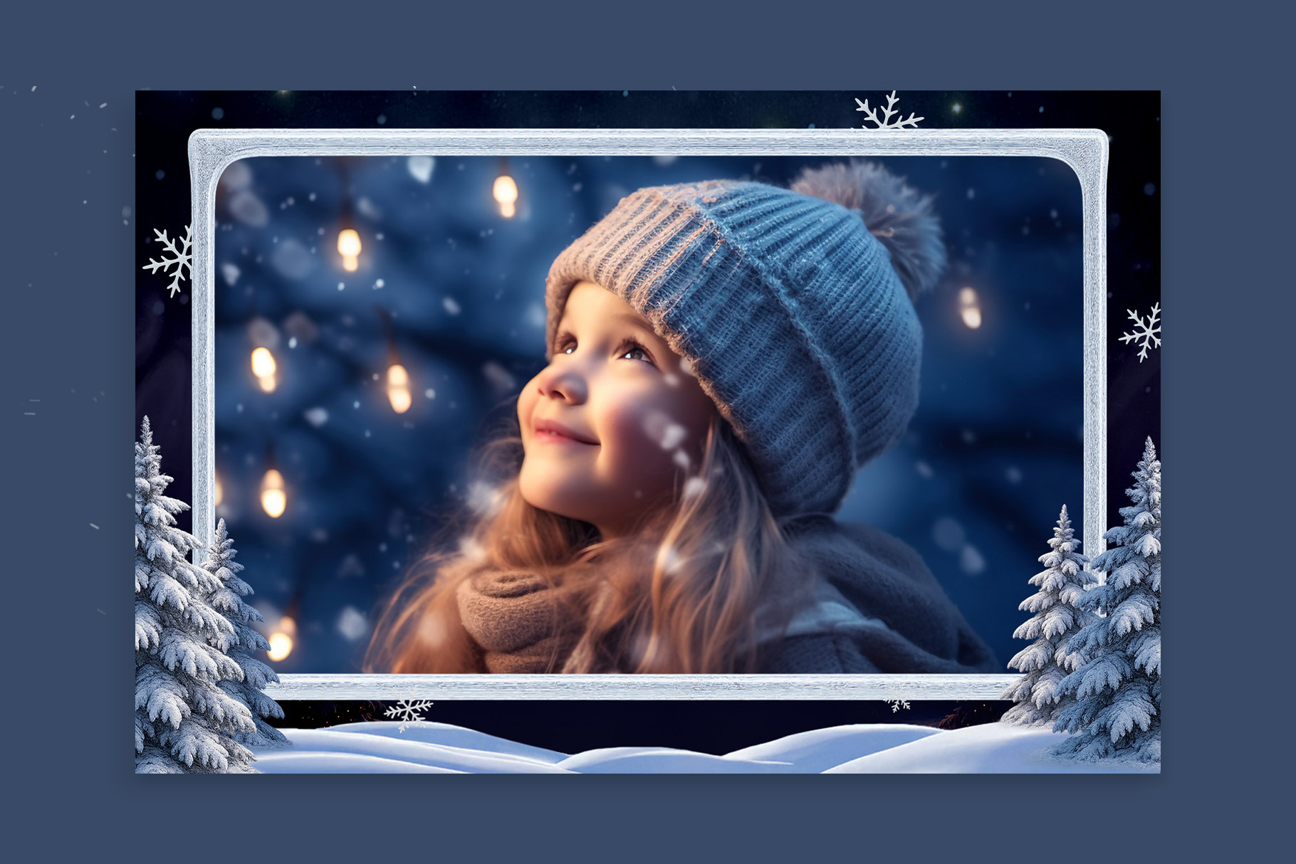 Winter Photo Frame Flyer Template in Canva, Clipart PNG & Photoshop PSD