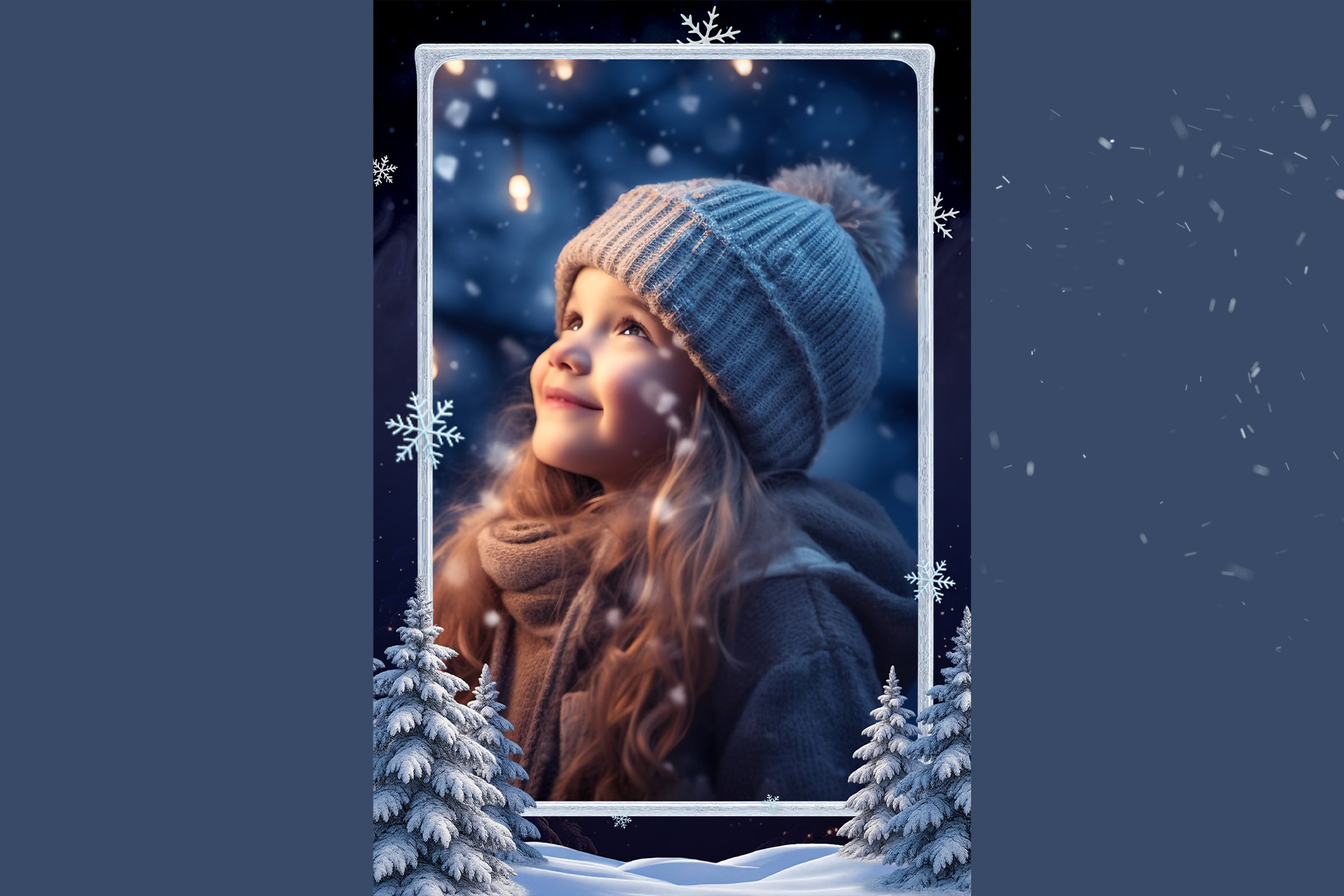 Winter Photo Frame Flyer Template in Canva, Clipart PNG & Photoshop PSD