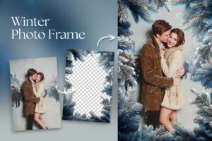 Winter Photo Frame Flyer Template in Canva, Clipart PNG & Photoshop PSD