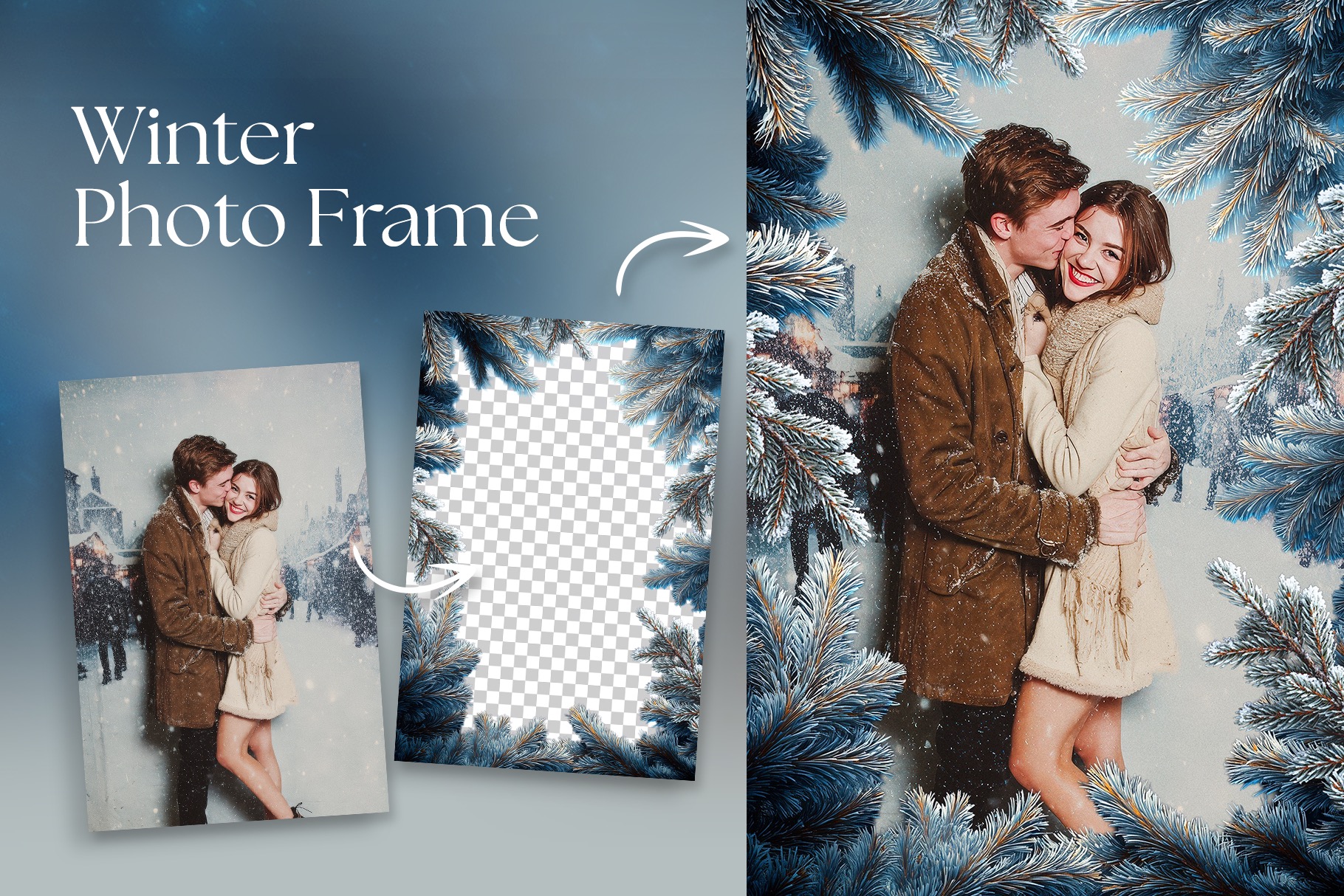 Winter Photo Frame Flyer Template in Canva, Clipart PNG & Photoshop PSD