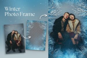 Winter Photo Frame Flyer Template in Canva, Clipart PNG & Photoshop PSD