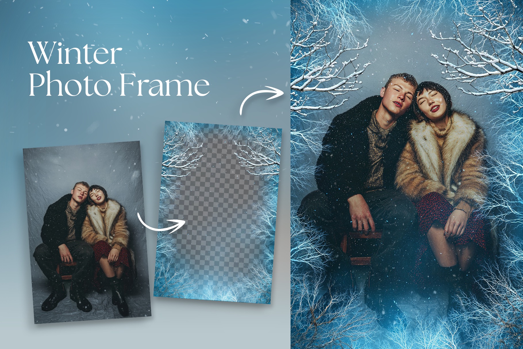 Winter Photo Frame Flyer Template in Canva, Clipart PNG & Photoshop PSD