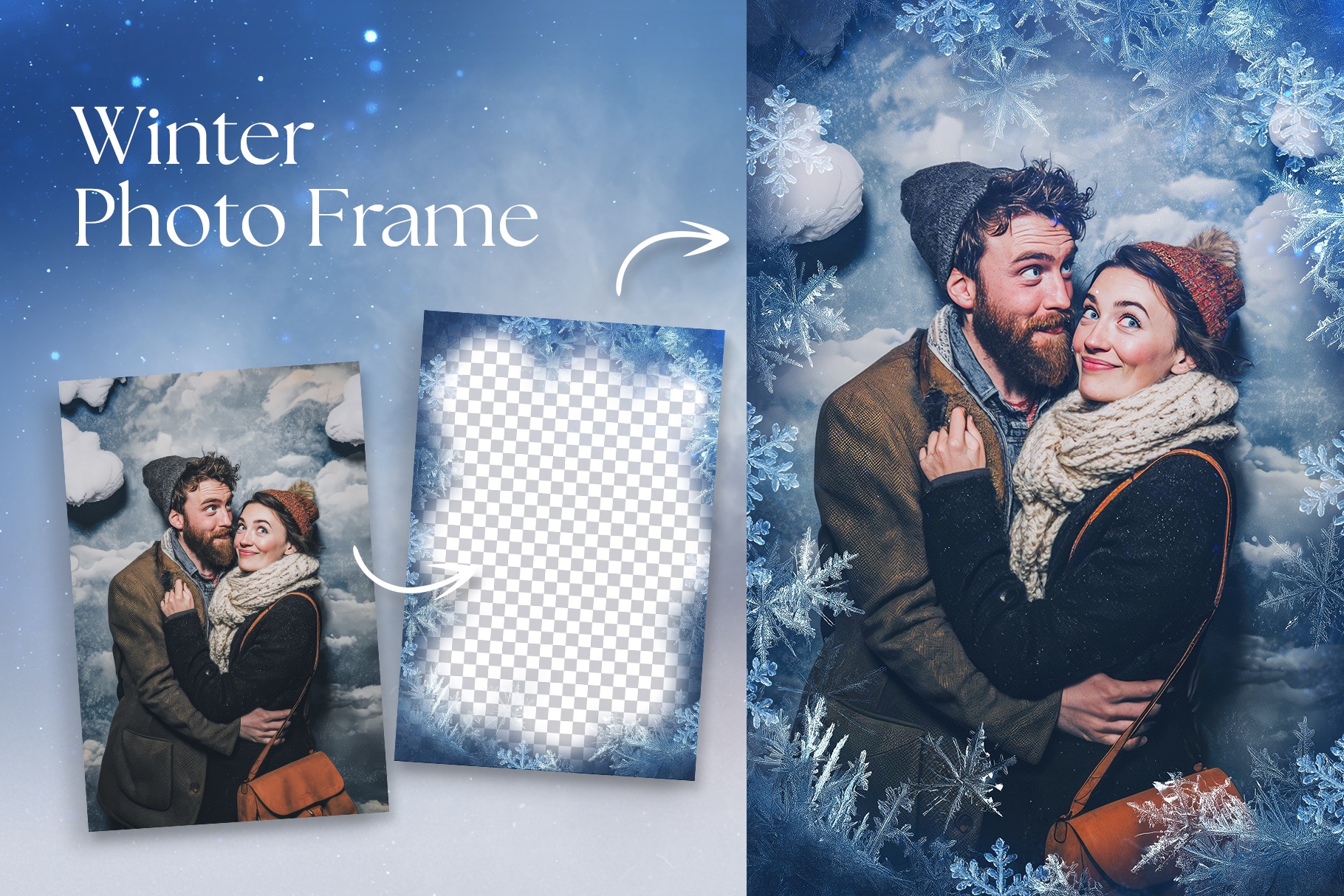 Winter Photo Frame Flyer Template in Canva, Photoshop PSD & Clipart PNG