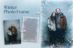 Winter Snow Photo Frame Flyer Template in Canva, Clipart PNG & Photoshop PSD
