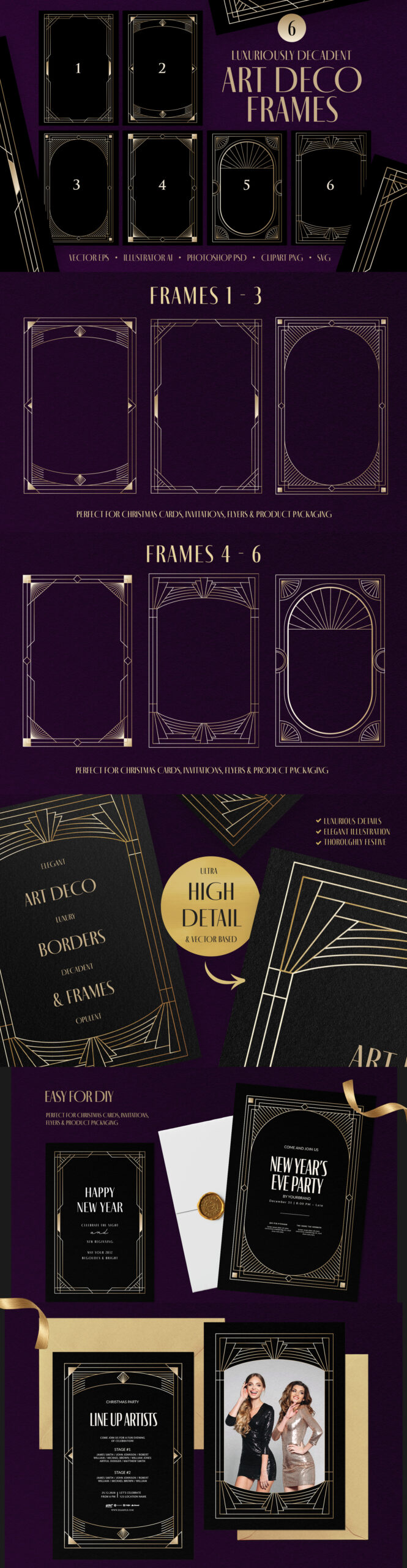 Art Deco Border & Frames in PNG AI PSD EPS SVG